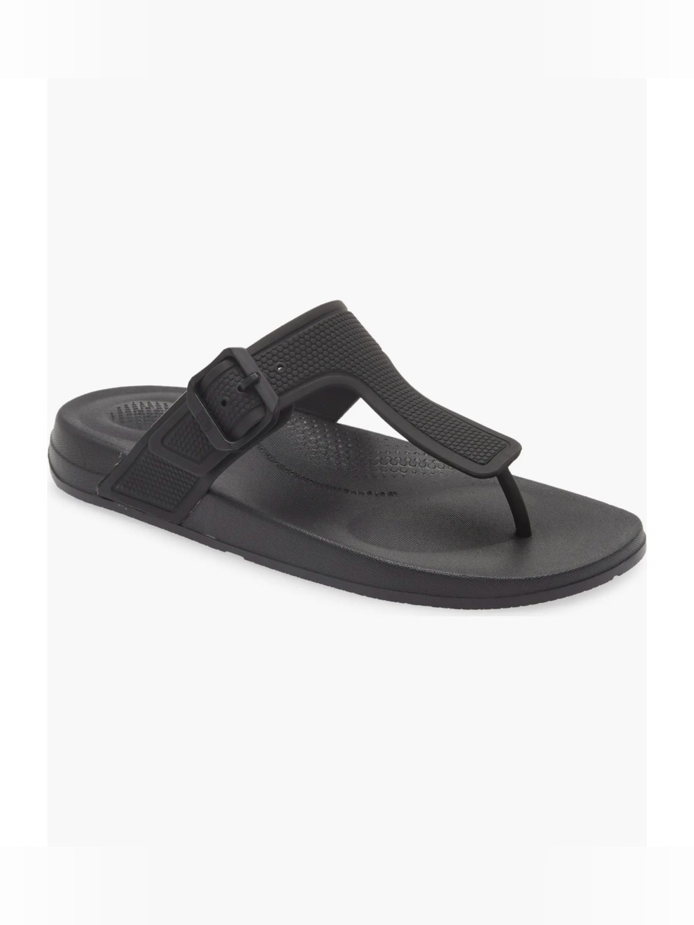 Fitflop iQushion Buckle Black Textured Versatile Rubber Thong Sandals Size 9